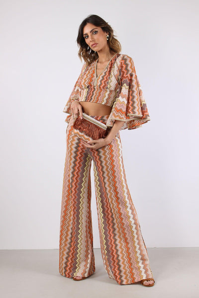 Pantalone Palazzo Jacquard Terra