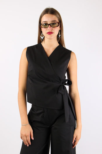 Gilet Cotone Fiocco Laterale Nero - 2