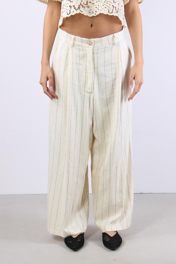 Pantalone Cropped Gessato Burro - 2