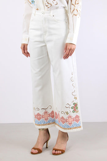 Adunco Pantalone Fondo Ricami Off White - 3