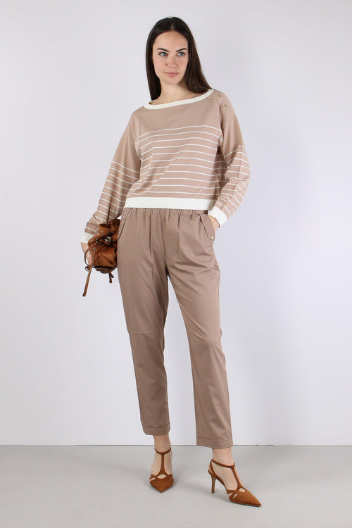 Maglia Riga Scollo Barca Almond/white