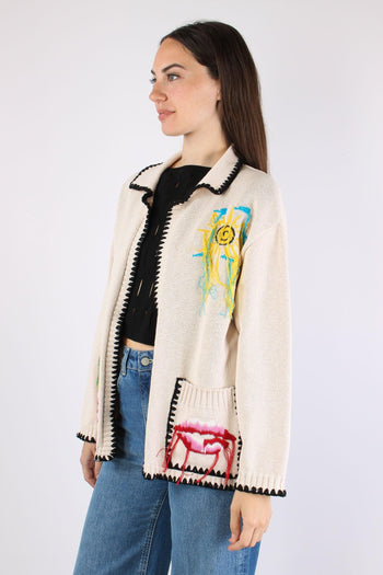 Cardigan Ricami Panna - 3