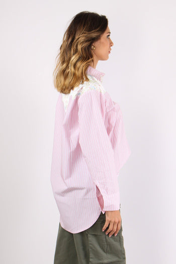 Camicia Riga Inserto Fantasia Bianco/rosa - 7