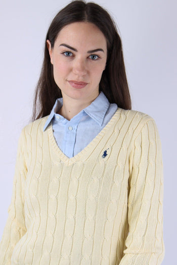 Pullover Trecce Scollo V Cream - 6