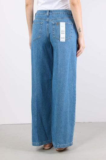Jeans Flare Bottoni Strass Denim Chiaro - 4