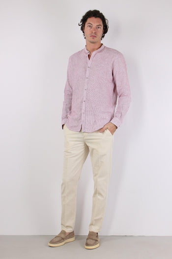 Camicia Lino Microriga Bordo - 2