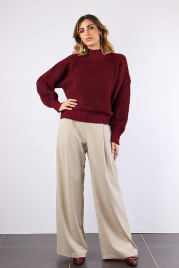 Maglia Boucle Mezzo Collo Bordeaux - 4