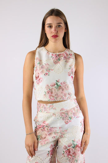 Top Sangallo Fantasia Fiori Bianco/rosa - 2
