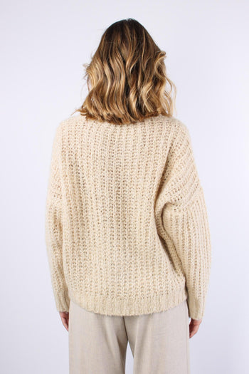 Maglia Misto Mohair Patch Orso Beige - 3