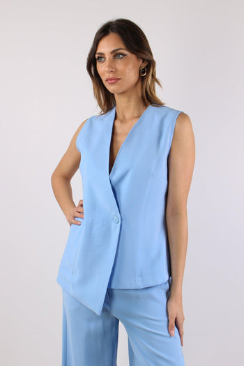 Gilet Asimmetrico Misto Viscos Azzurro - 2