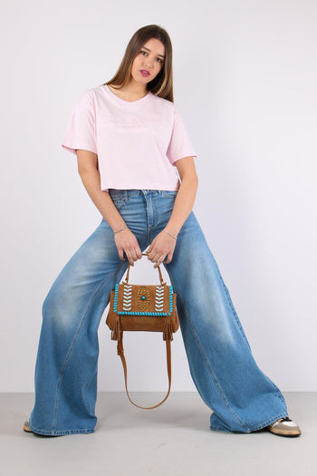 T-shirt Crop Logo Tono Su Tono Rosa - 3