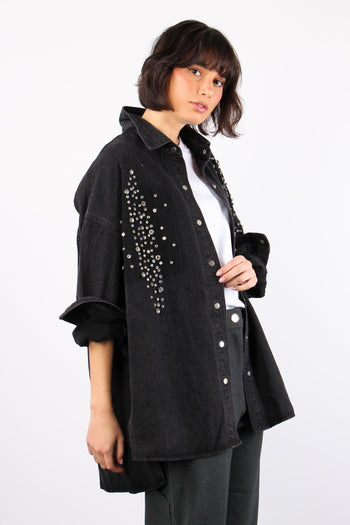 Camicia Denim Strass Black Denim - 5