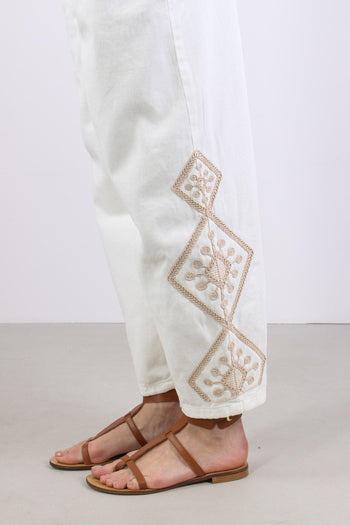 Pantalone Barrel Ricamo Fondo Bianco - 6