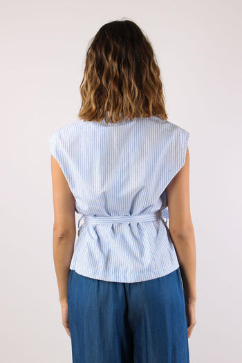 Camicia Smanicata Strass Cintu Blu - 4