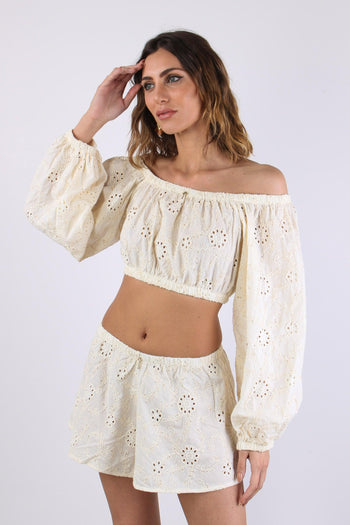 Top Sangallo Inserto Paillettes Ecru - 3