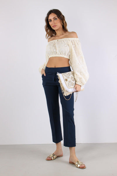 Pantalone Dritto Risvolto Blu