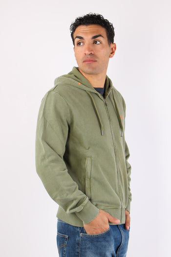 Felpa Zip Cappuccio Lavata Verde - 3