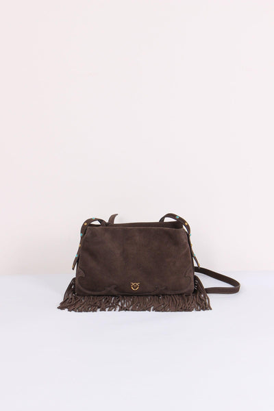 Tracolla Camoscio Frange Marrone Caffe