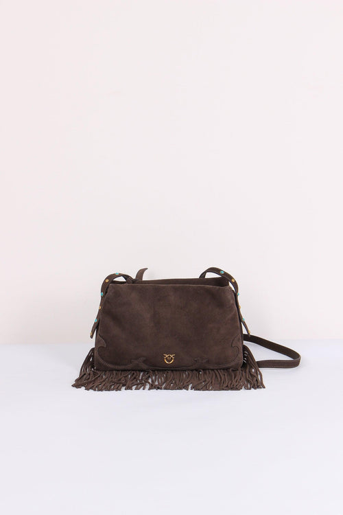 Tracolla Camoscio Frange Marrone Caffe