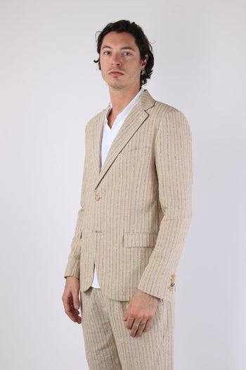 Giacca Riga Jacquard Beige - 4