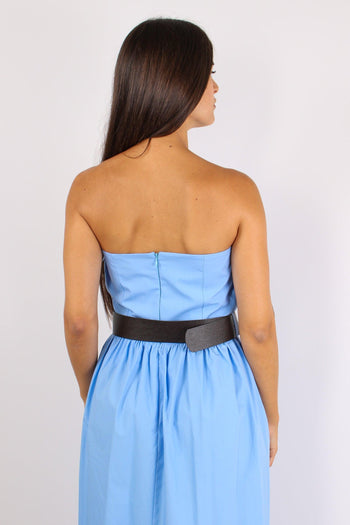 Abito Fascia Cotone Cintura Azzurro - 7