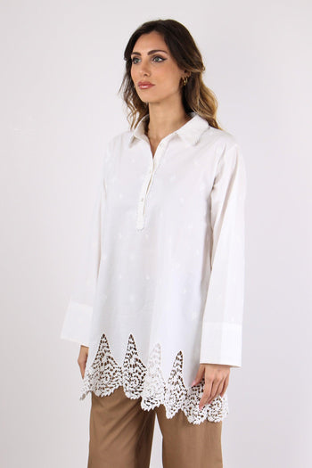 Camicia Lunga Inserto Pizzo Panna - 6