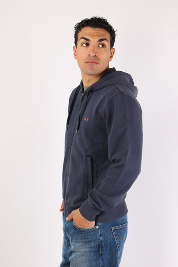 Felpa Zip Cappuccio Lavata Navy Blue - 8