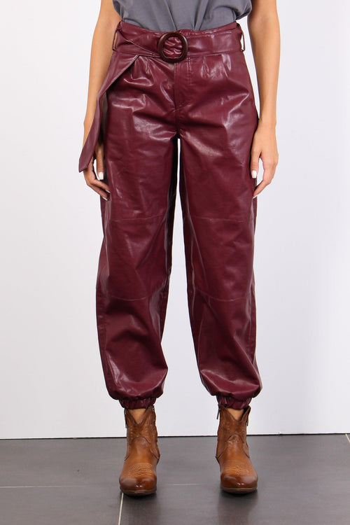 Pantalone Ecopelle Cintura Dark Wine - 2