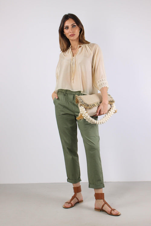 Camicia Mussola Macrame Manica Ecru