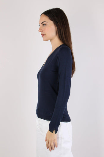 Maglia Scavo V Inserto Lurex Blu Navy - 3