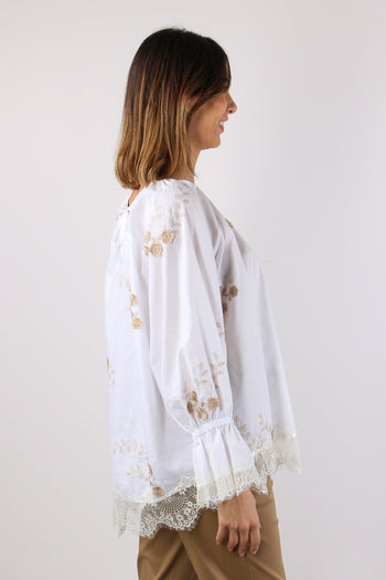 Blusa Scollo Barca Ricamo Fior Bianco - 7
