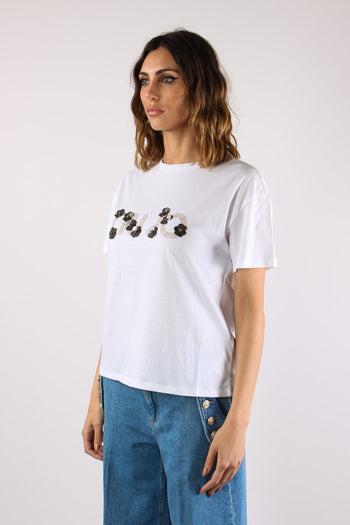 T-shirt Scritta Applicazioni Bianco Liujo - 4