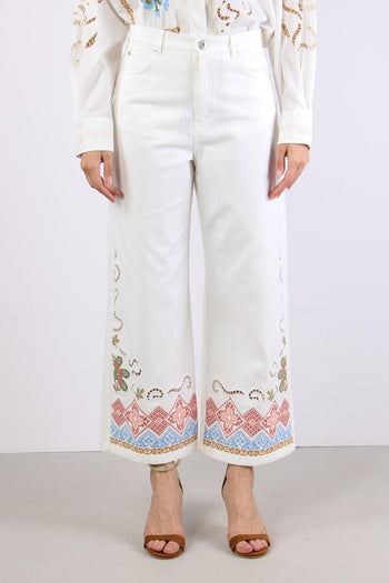 Adunco Pantalone Fondo Ricami Off White - 2