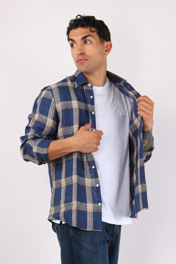 Camicia Madras Lino Navy - 7