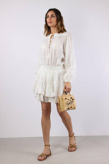 Blusa Ricami Laccetto Collo Panna - 5