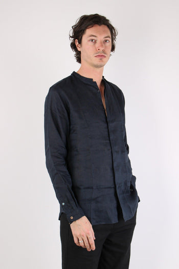 Camicia Coreana Lino Blu - 6