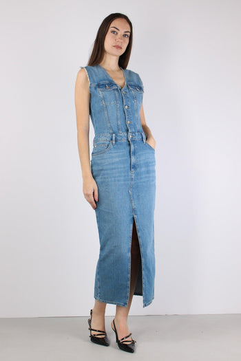 Abito Jeans Smanicato Spacco Denim Medio - 8