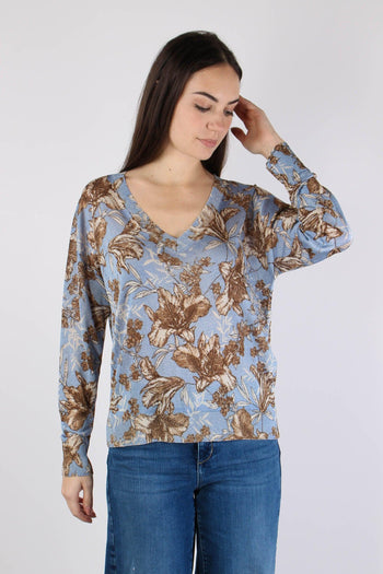 Maglia Lurex Fantasia Foglie Blu Wave - 3