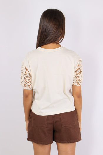 T-shirt Maniche Macrame Ecru - 4
