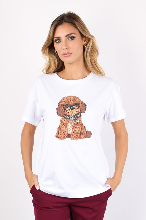 T-shirt Stampa Barboncino Bianco Fluffy Dog