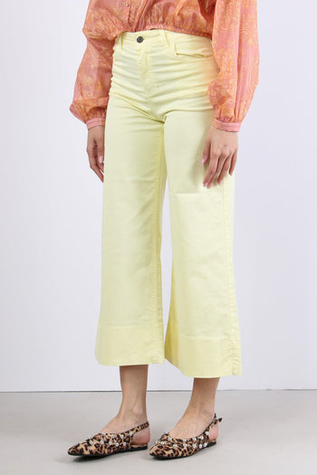 Pantalone Cropped Orlo Alto Giallo - 3