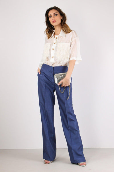 Pantalone Dritto Shantung Cerul