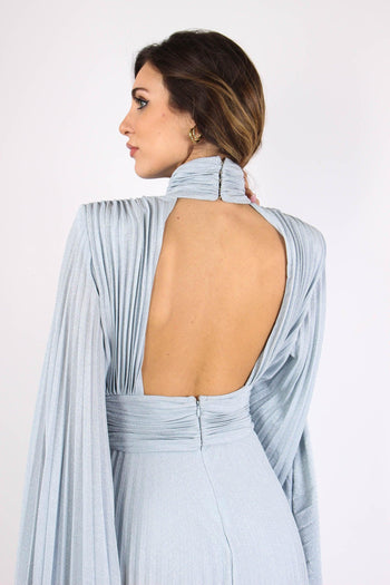 Abito Fluido Merletto Frangia Sky Blu - 7