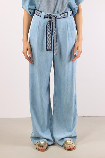 Pantalone Palazzo Denim Cintur Denim - 2