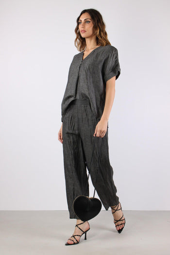 Blusa Scollo V Bottoni Grigio - 4