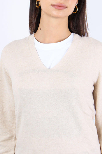 Maglia Misto Cashmere Scollo V Naturale - 6