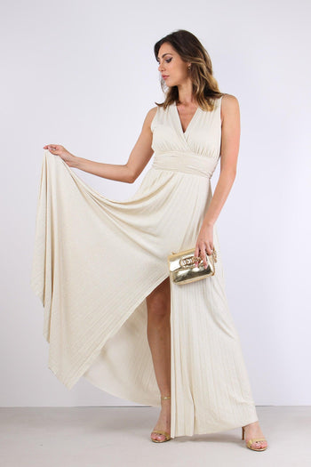 Abito Lurex Puntinato Incrocio Beige - 2