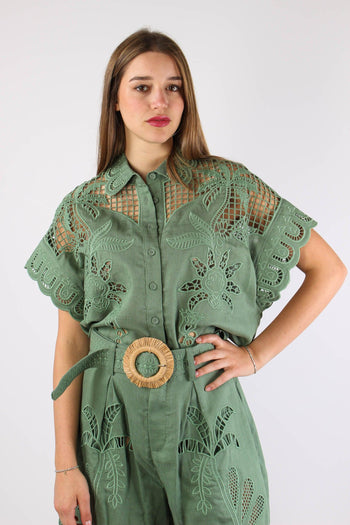 Camicia Lino Ricamo Verde - 4