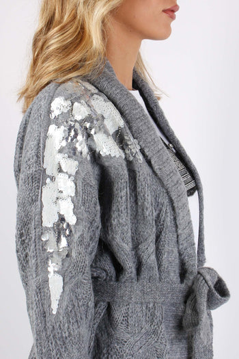 Cardigan Mohair Inserto Paille Grigio Melange - 8