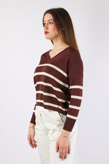 Maglia Scollo V Righe Moro/panna - 3